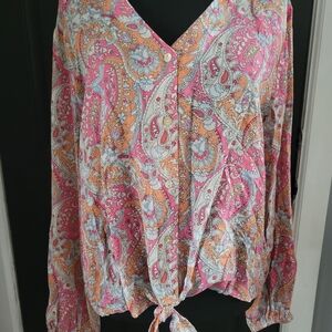 Charlies Vibrant Paisley Blouse - Pink, Orange, and White